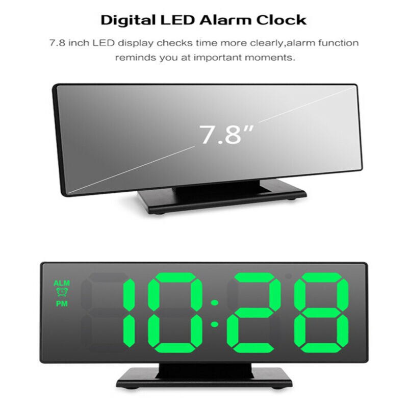 LED Digital Alarm Clock Multi-function Digital Night Light Thermometer Display Electronic Mirror Lamp Clock