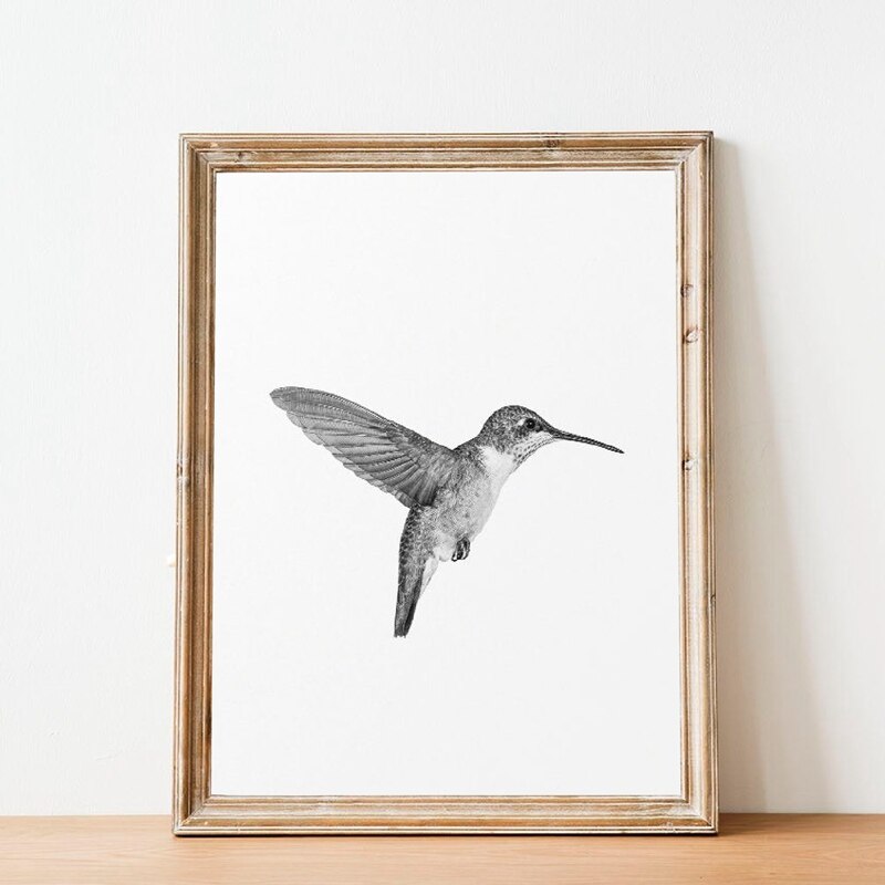 Fugletryk minimalistisk vægkunst billede kolibri fotografering skandinavisk plakat boligindretning retro plakat kraftpapir: 42 x 30cm uden ramme