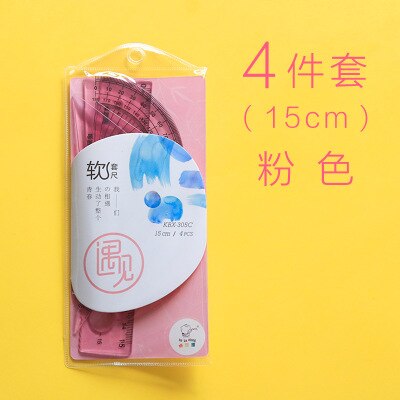 Regla flexible de para estudiantes, 15/20cm, herramientas de estudio de geometría de matemáticas, papelería, suave, creativa, 4 Uds.: 15cm pink set