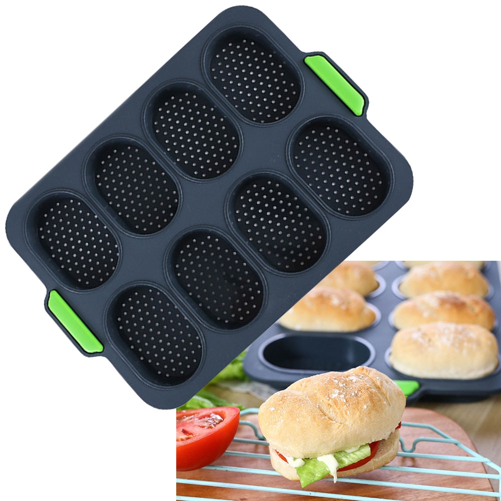 Bandeja resistente al calor con 8 rejillas para el hogar DIY, sartén francesa antiadherente práctico para hornear pan de hamburguesa, molde de buena flexibilidad, fácil de liberar