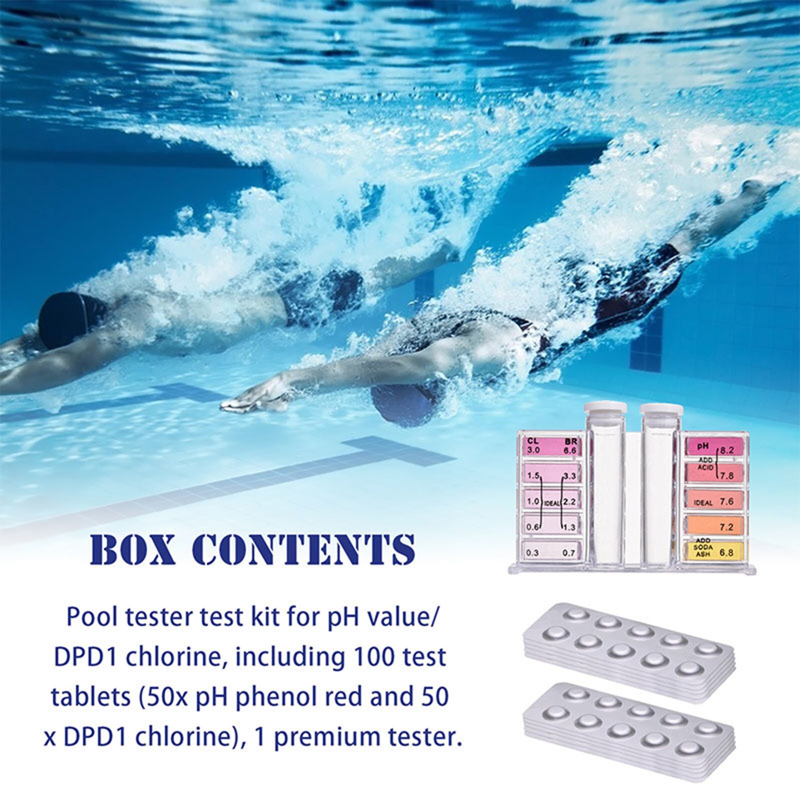 2 In 1 Swimming Pool Spa Water Tester Set with Box for Chlorine/PH