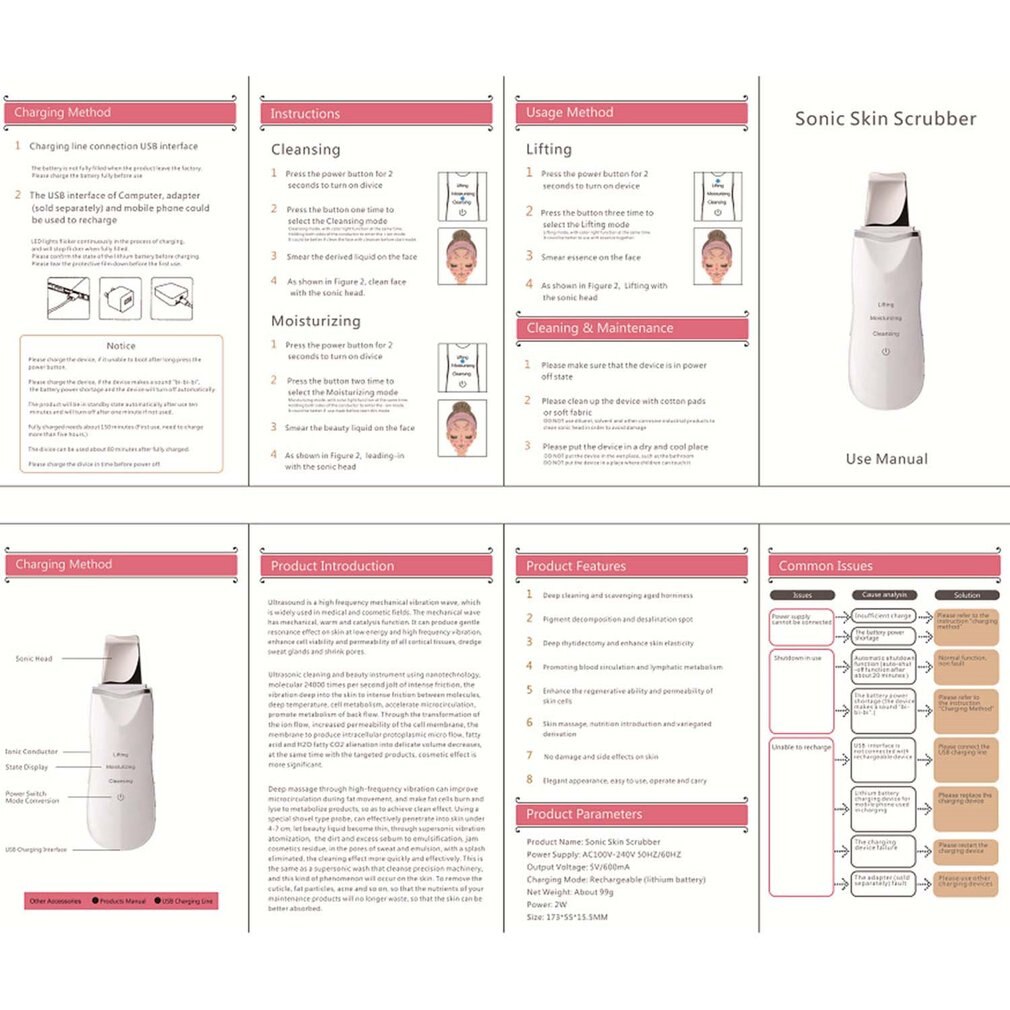 Ultrasonic Deep Face Cleaning Machine Skin Scrubber Peeling Shovel Facial Pore Cleaner Lift Machine Beauty Instrument