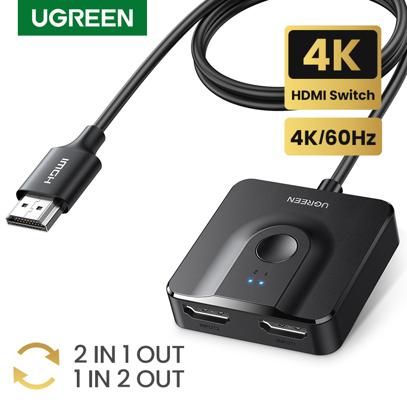 UGREEN HDMI Switch 4K60Hz with 3.3FT HDMI Cable, Bidirectional HDMI-compatible Splitter 2 in 1 Out HDMI Switcher Box 2 in 1 Out