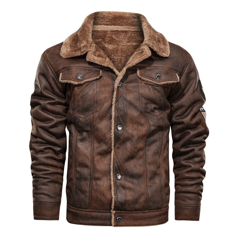 Höst- och vinterslag stor #39 casual motorcykel lösa skinnjackor: Brun / L