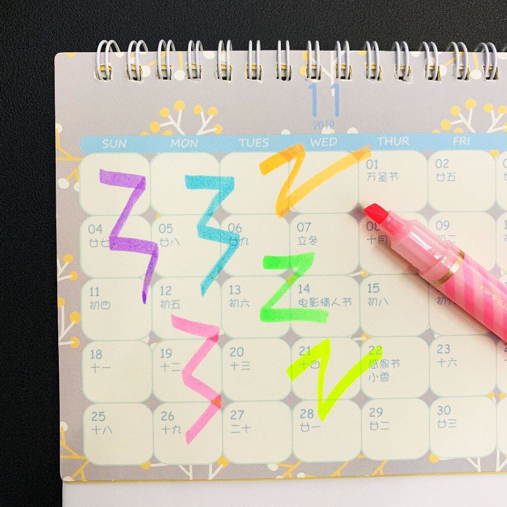 6pcs/Pack Simple Fresh Dots Striped Mini Highlighter Paper Marking Pen Drawing Shool Office Supply Kids Student Stationery