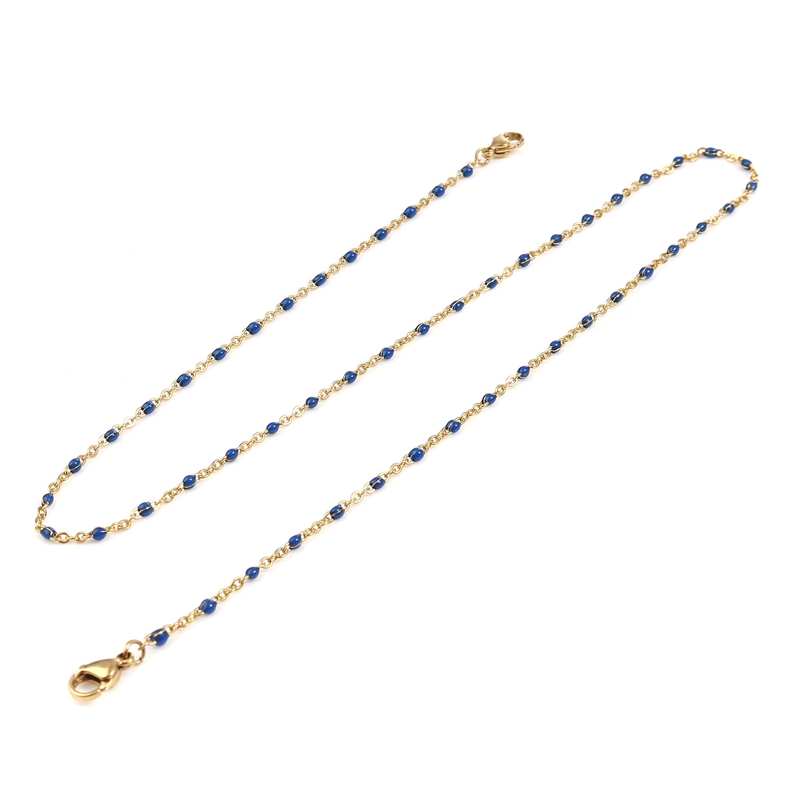 Stainless Steel Neck Strap Lariat Lanyard Enamel Beads Chains Necklace 51cm long For Face Mask And Glasses Decoration, 1 Piece: Navy / Gold Color