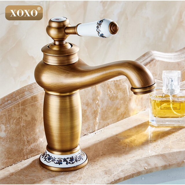 Xoxo retro enkelt håndtag /hul badeværelseshane blandingsbatteri med keramisk håndtag, krom antik sort guld finish 50045bt