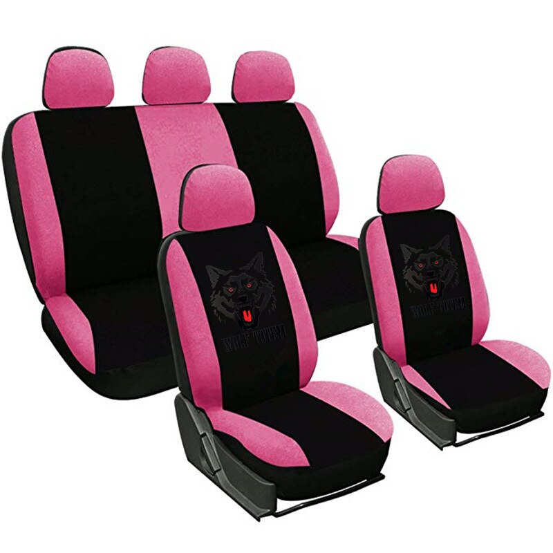 Mode Wolven Patroon Auto Stoelhoezen Universele Auto Seat Cover Autostoel Bescherming Covers Vrouwen Auto Interieur Accessoires: PINK  (5 seat)