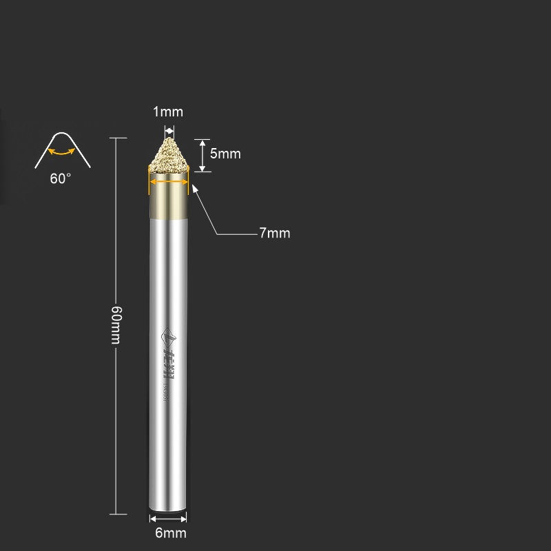1 st. cnc-slipmaskin i solid hårdmetall med diamantsten för marmor, blåsten och sandsten, konskärare i bottenrelief: 25mm