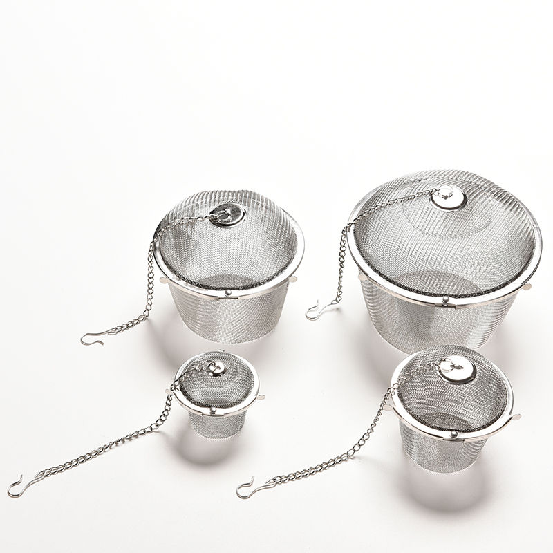 4 størrelser krydder krydderpose te sil lenket lokk rustfritt stål mesh ball te kaffe filter kurv infusjonsverktøy