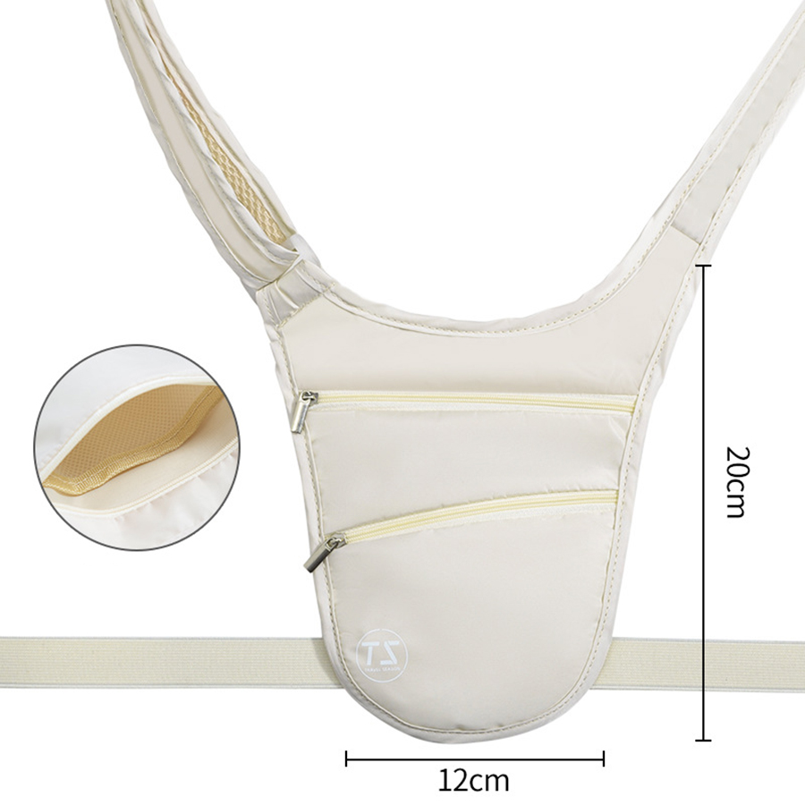 Anti-theft Sports Waist Bag Waterproof Lightweight Run Waist Pouch Big Capacity Adjustable Strap Invisible Belt Bag Travel: Ivory