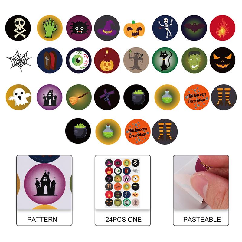10 vellen halloween-tasstickers met zelfklevende etiketten (geassorteerde kleuren)
