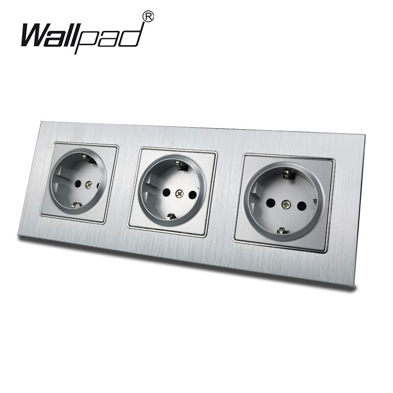 Silver Double EU Socket for EU Box Wallpad 156*86mm 110V-240V Satin Metal Panel Wall 16A Power Electrical Sockets: 3 EU Socket