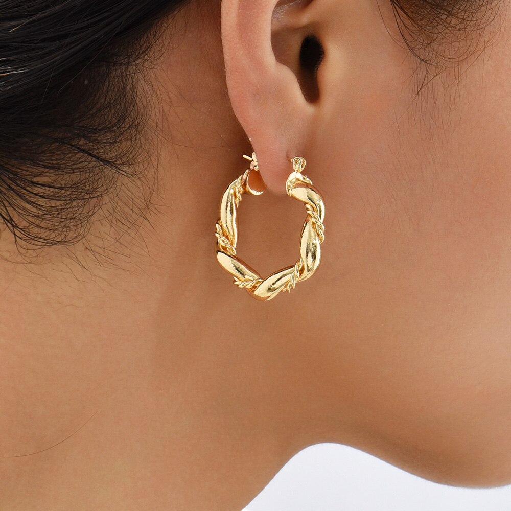 Punk Gothic Goud Koper Oorringen Voor Vrouwen Minimalistische Grote Twist Ronde Chunky Piercing Oorbellen Statement Sieraden