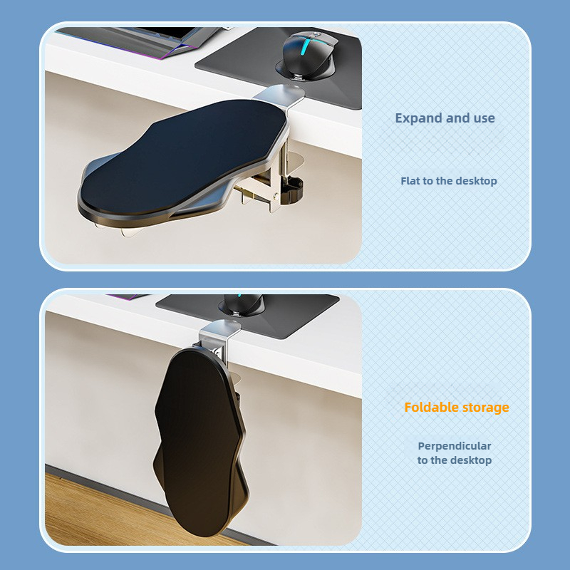 Computer Desk Arm Rest Pad Foldable Ergonomic Wrist Rest Support for Keyboard Armrest Extender Rotating Mouse Pad Holder Rack