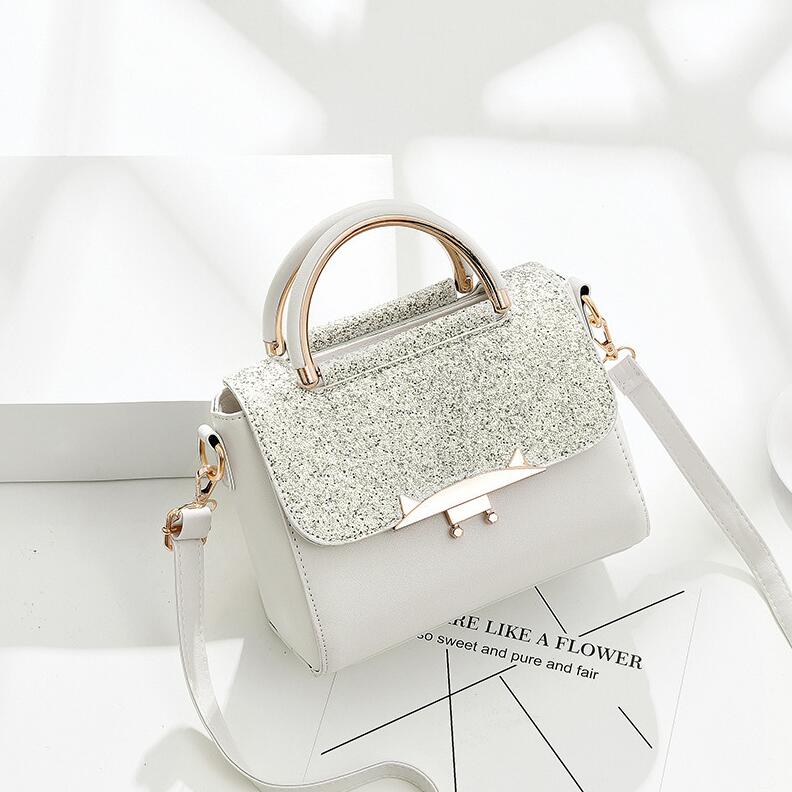 Yogodlns nouvelles dames Sequin sac carré de en cuir PU femmes concepteur de luxe sac à rabat Mini sac à bandoulière: White