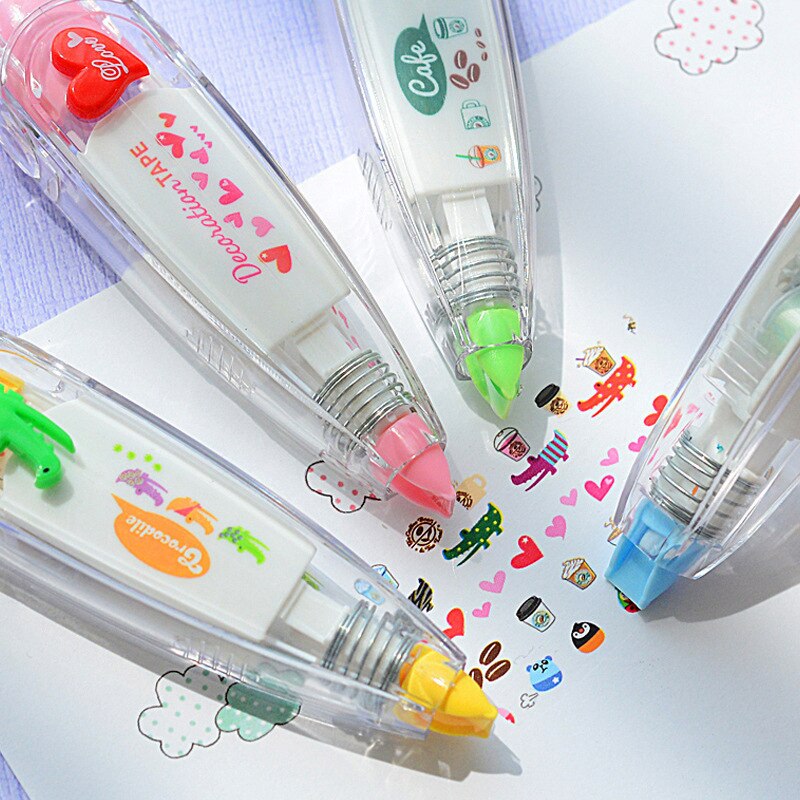 Cartoon Floral Sticker Tape Pen Funny Kids Stationery Notebook Diary Decoration Tapes Label Sticker Paper Decor for Kids 66CY