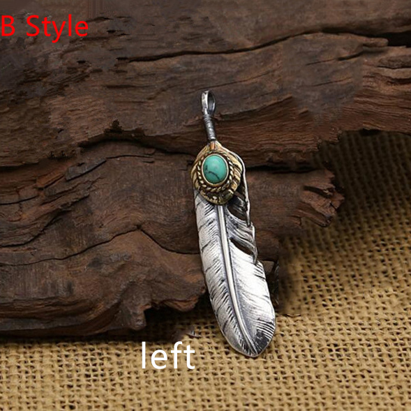 Goro‘s Takahashi 925 Sterling Silver Natural Stone Turquoise Feather Necklace Pendant for Men Women fine jewelry GP35: B left