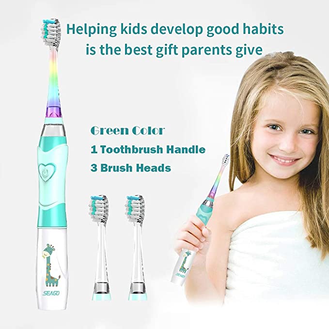 Seago Kids' Electric Toothbrush Powered Battery Smart Timer ToothBrush Soft Bristle Brush Head Kids Oral Care Colorful LED