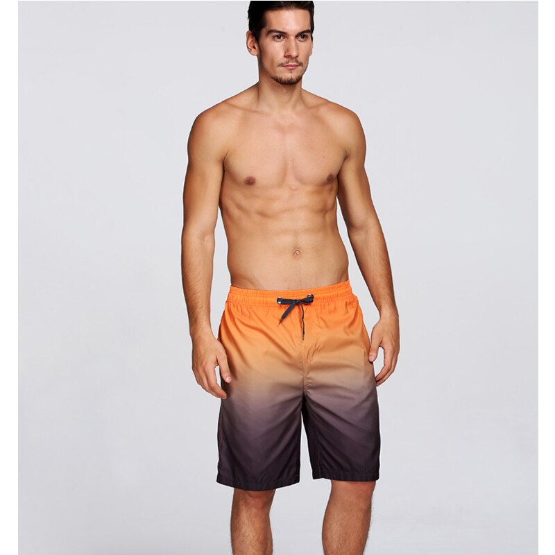 IEMUH Mens Shorts Surf Board Shorts Summer Sport Beach Shorts Homme Bermuda Short Pants Quick Dry Gradient Boardshorts: Orange / XL