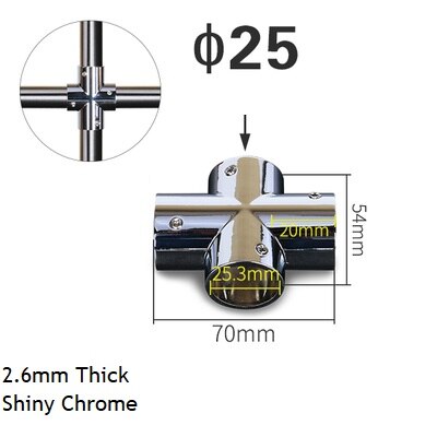 Adaptateur de Tube de tige épais 25mm | Embout de connexion T 2 3 4 5 voies, affichage en alliage de Zinc, Chrome Nickel brossé 4 pièces/lot: Chrome Cross 4-way