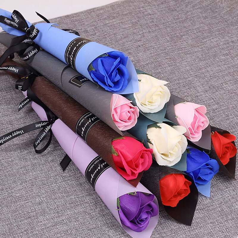 Enkelt rose blomster buket flerfarvet sæbe blomster til bryllup valentine forsyninger 35 cm rød lilla