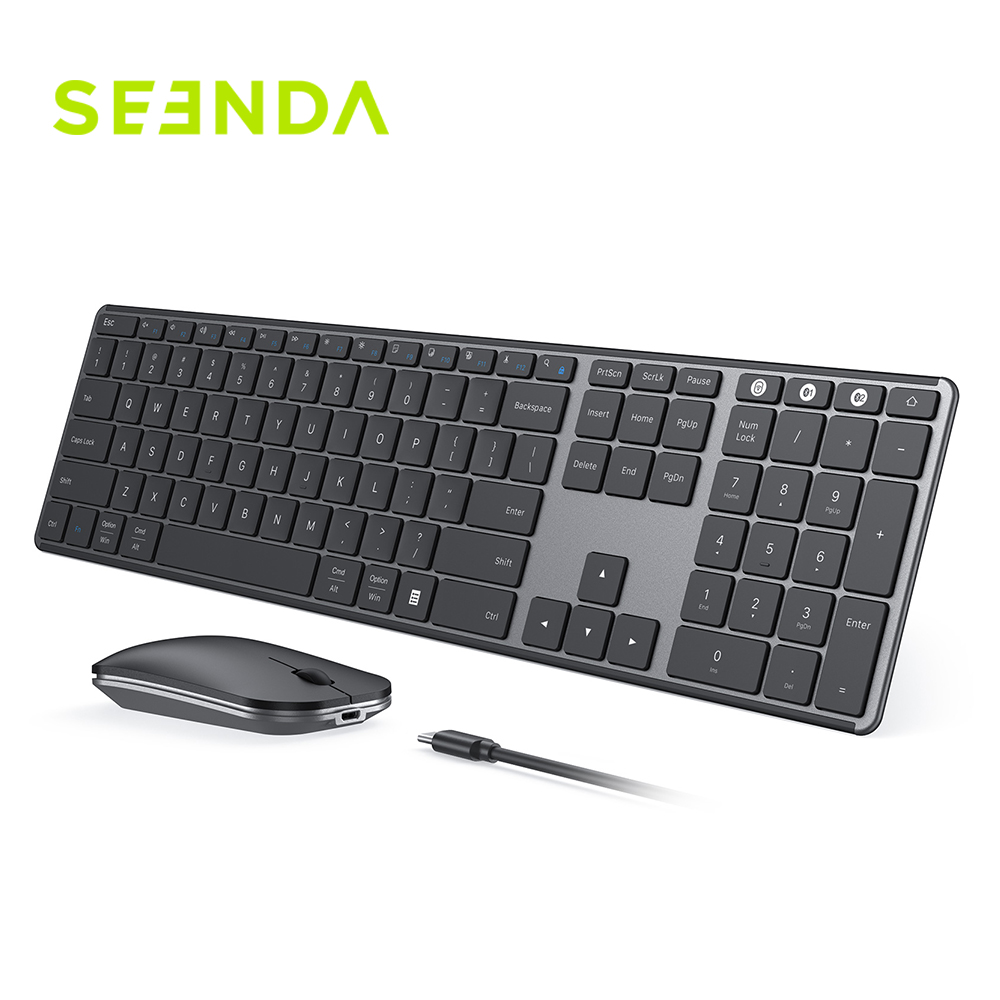 Bezprzewodowa kombinacja klawiatury i myszy Bluetooth Seenda Wieloosobowe, ładowalne, smukłe klawiatury i myszy dla Win MacBook Pro Air: Black