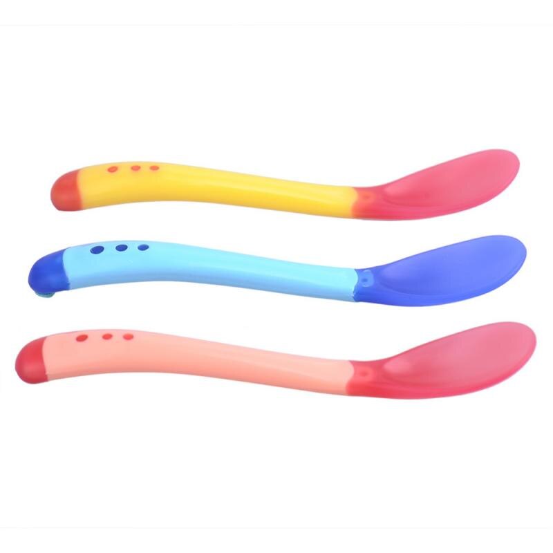 Cuchara y tenedor con sensor de temperatura para niños y niñas, cucharilla de silicona de seguridad para bebés, cubiertos de alimentación