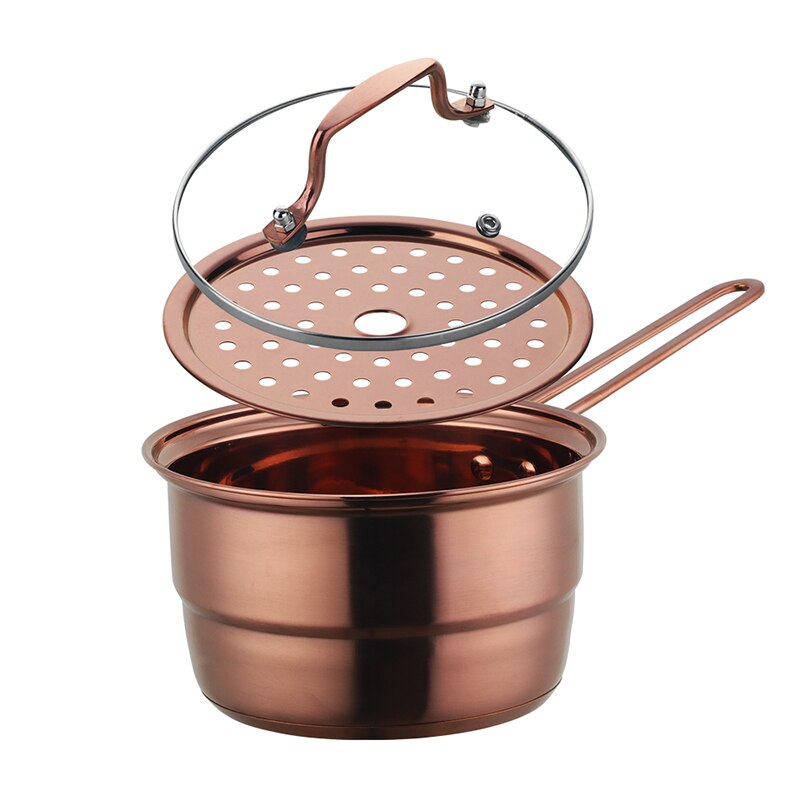 Double layer bottom Cooking pots Stainless steel Soup Pots with hanlde Steamer Rack Kitchen Milk Instant Noodle Stock Pots Set: Rosegold set
