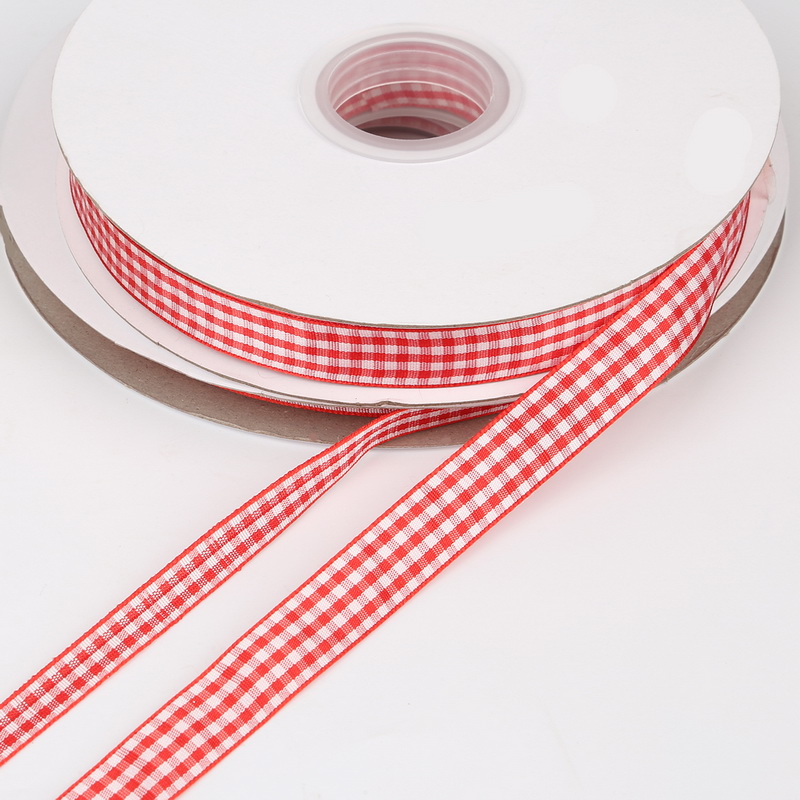 10 yards / lot 1/1.5cm rød sort skotsk plaid gitter trykt bånd til diy boligindretning indpakning jul bånd