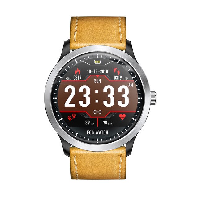 N58 EKG PPG Smart Uhr Electro Display Holter ekg Herz Rate Monitor Blutdruck Smartwatch Für IOS Android Telefon: Yellow leather