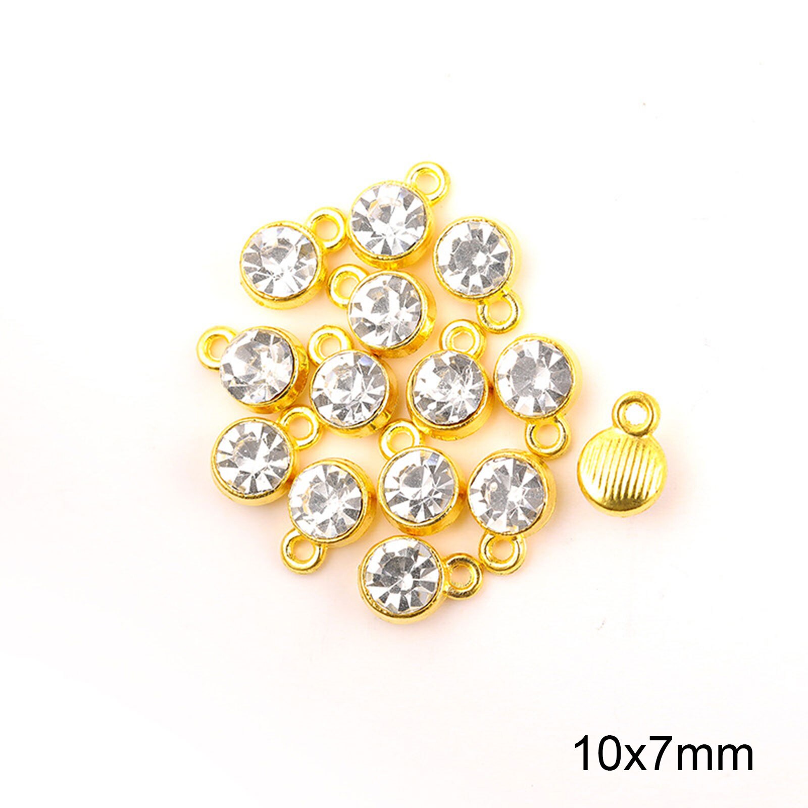 Charms Birthstone in lega di zinco e vetro tondo placcato oro viola 10mm x 7mm, 20 pezzi: 9