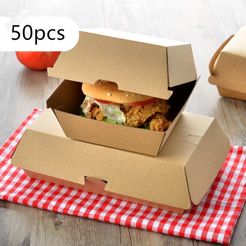 50 st hamburgerförpackningslåda kraftpapper ren färg bakning läcker brödpapperslåda picknick festmat engångspaket