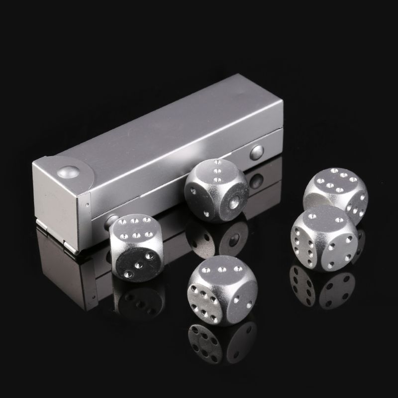 5Pcs 16Mm Aluminium Dobbelstenen Polyhedral Metalen Effen Draagbare Dobbelstenen Domino 6 Zijdige Dobbelstenen Poker Party Entertainment Gereedschap