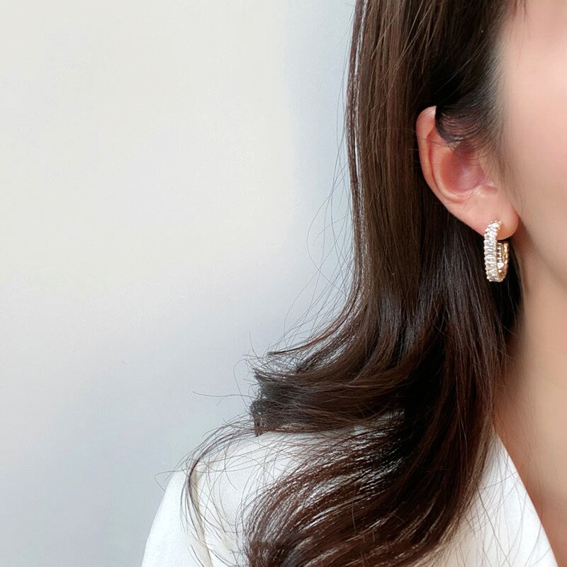 Trendige, exquisit ohrringe mit 14k echten Gold-quadrat-zirkonia-creolen für damen, funkelnder schmuck, aaa-zirkonia ,  s925 silbernadeln