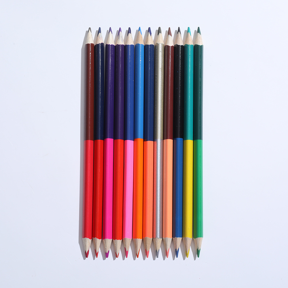 12 Uds. Lápices de colores de doble cabeza, lápiz de mina de 24 colores, lápices de colores de madera para dibujar, papelería, suministros escolares para estudiantes