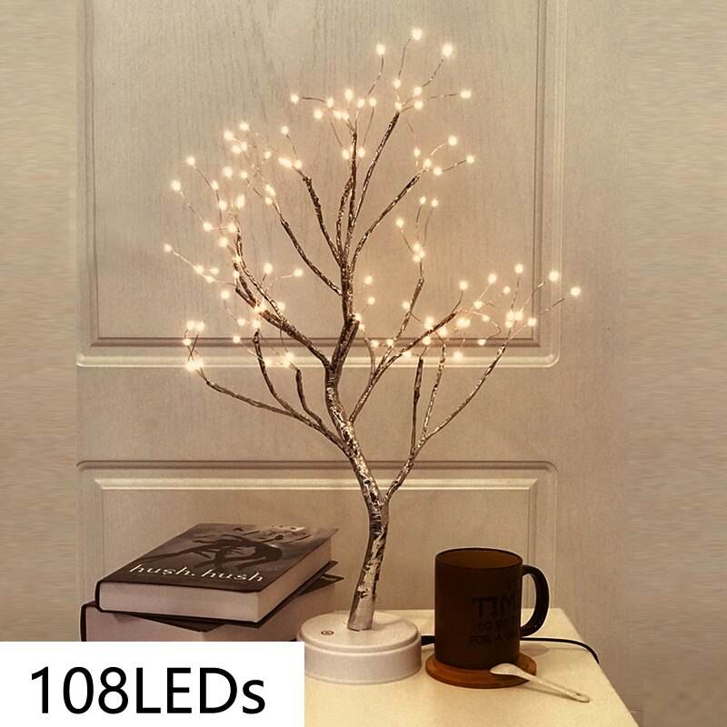 Night Light Mini Sensor Control Energy Saving Lamp Tree For Living Room Bedroom Lighting USB Battery-Operated Pearl: 108LEDs