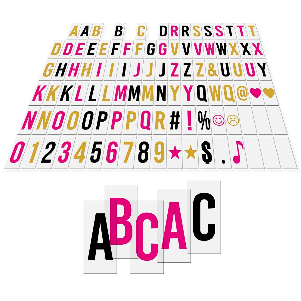 102 stk udskiftelige bogstaver tal symboler tegn kort gratis kombination til diy led biograf lysboks opslagstavle