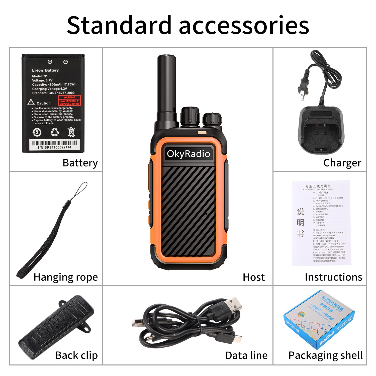 OkyRadio-walkie-talkie portátil resistente al agua, dispositivo con llamada de 6km, batería de 2022 mAh, potencia de 5w, 16 Canales para el trabajo, 4800