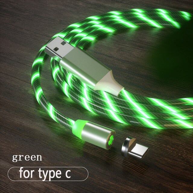 3 IN1 Led Gloeiende Licht Magnetische Ios/Type-C/Micro Usb Charger Cable Samsung S8 S9 Plus a50 Voor Android Voor Huawei P30 Lg: Green for Type C