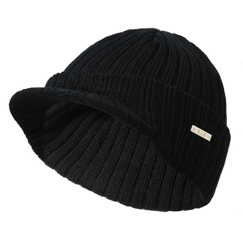 Men Women Winter Ski Hat Knit Warm Visor Beanie Billed Beanie With Brim Wool Hat