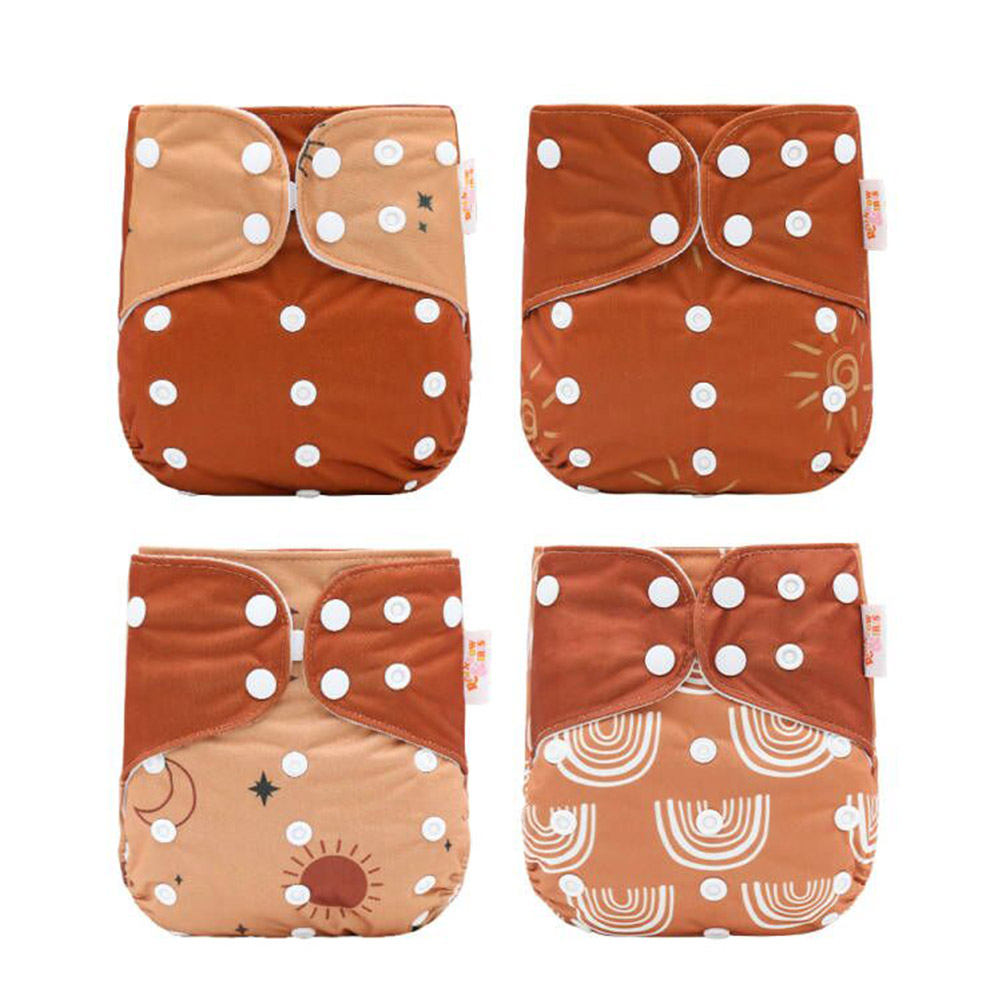 Rainbow &amp; Iris – couche en tissu , lavable et réutilisable, pour bébé de 3 à 15kg, 4 pièces/ensemble: Brown
