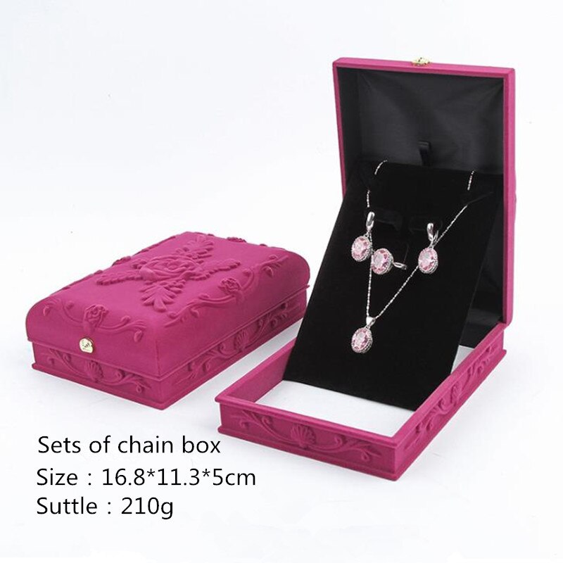 Joyero de terciopelo rosa en relieve para anillos, pendientes, collar, conjunto de joyas de exhibición, Cajas de para joyas, caja de baratijas