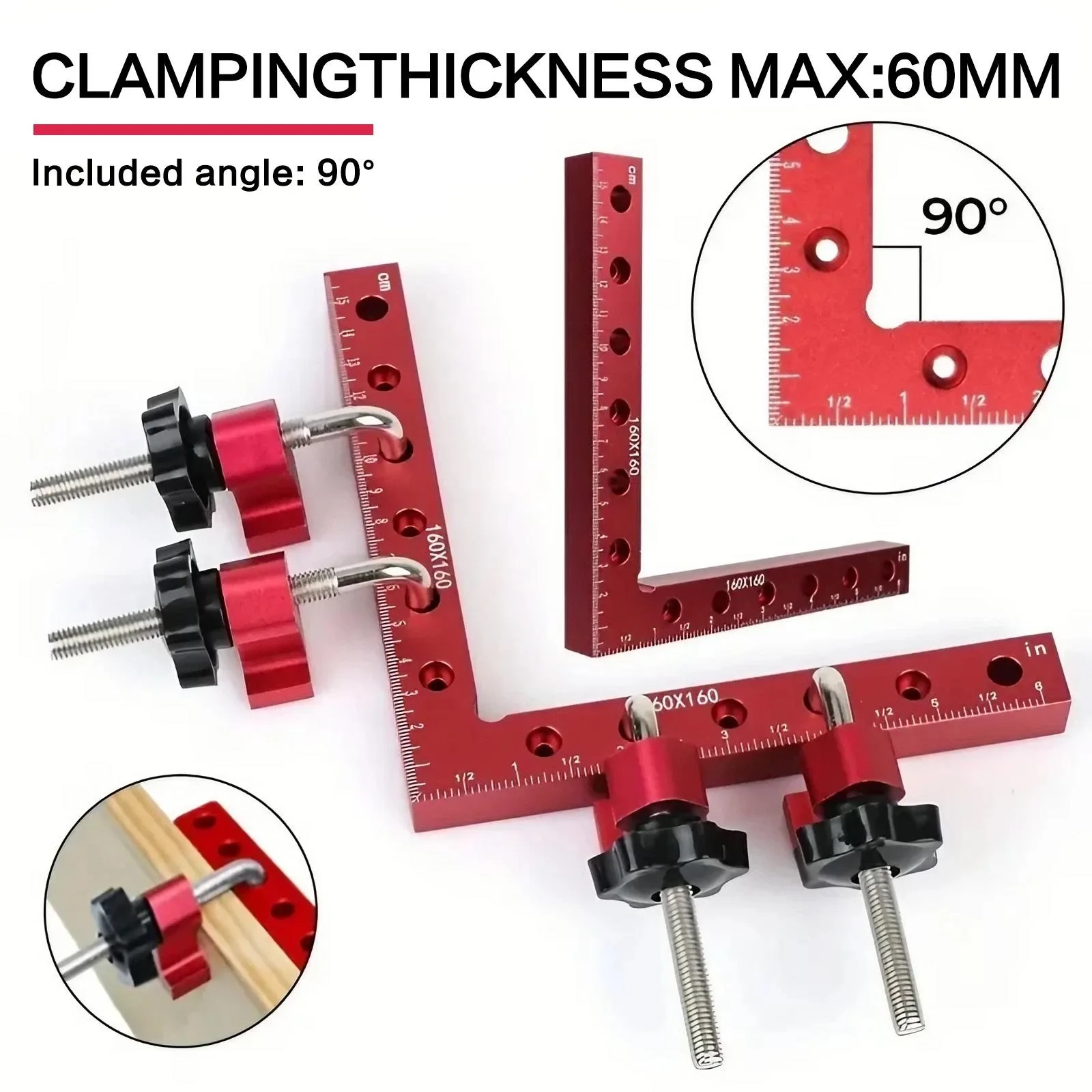 6 st höghållfasta träbearbetningsklämmor i aluminiumlegering, 90 graders rätvinkel, gör-det-själv-träskarvning, hemprojekt