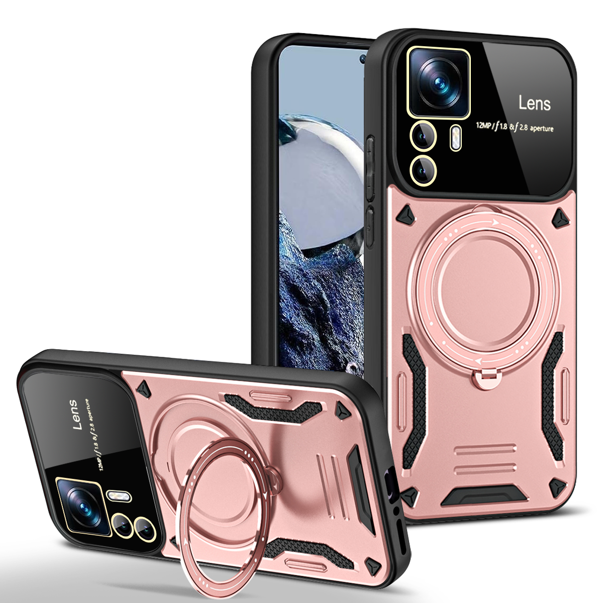 Pour Xiaomi 12T Pro étui Magsafe magnétique sans fil Charge armure étuis pour Xiaomi Mi12T Mi 12T Pro anneau support couverture de téléphone: aluminium / Marron