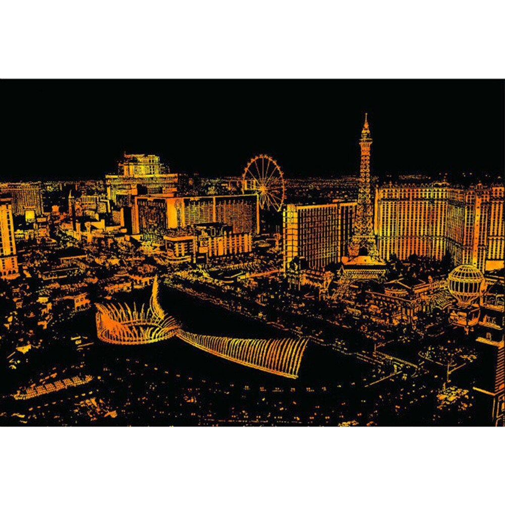 20 città Nightscape Per Bambini FAI DA TE Scratch Art Carta di Doodle Pad Raschiando la Pittura Zero Disegno Bastone FAI DA TE Pittura Giocattolo: Las Vegas