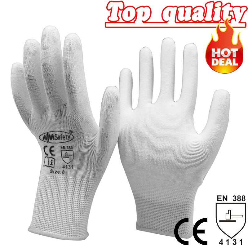 NMSafety guantes de trabajo de , 24 piezas/12 pares, con revestimiento de palma de goma PU, guantes protectores de seguridad: Rojo / XL