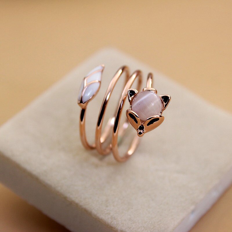 Dubbele Fair Ringen Voor Vrouwen Delicate Vos Multiturn Kronkelende Cat 'S Eye Steen Rose Goud Kleur Vinger Ring Mode-sieraden KBR144