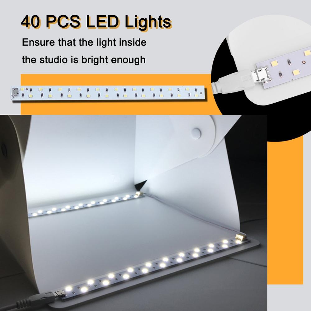 6 Backdrops 40LED Mini Folding Light Box Photography Photo Studio Box With Dual LED Strip Lights For Small Articles Photographys