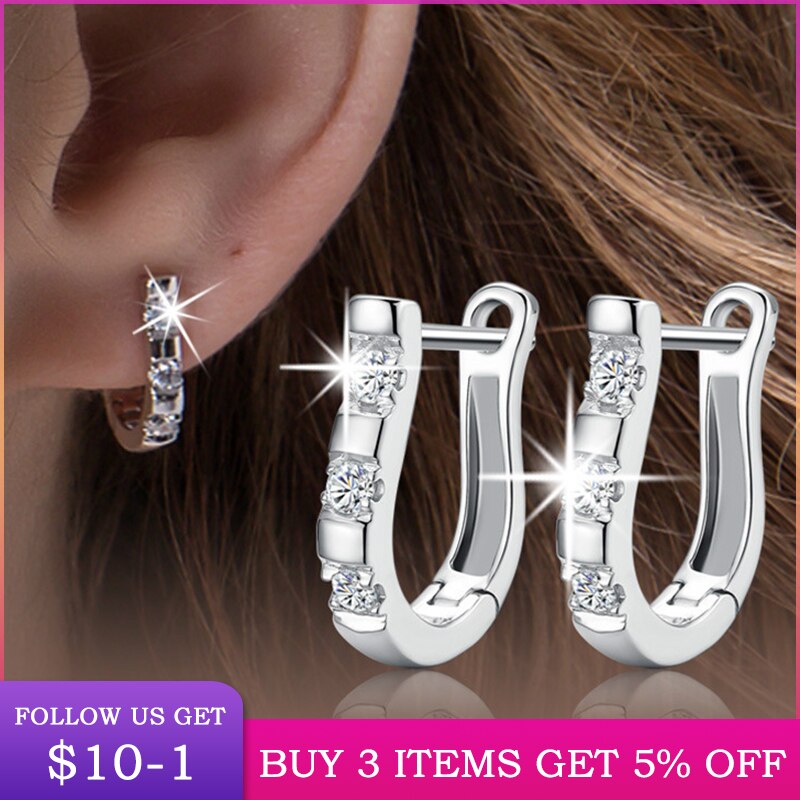 Genuine 925 Sterling Silver Pendientes Earrings Harp Zircon Studs HorseShoe Earrings For Women Wedding